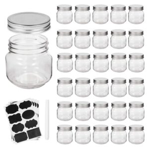 accguan mason jars, glass jar 8oz with regular lids and bands(silver), ideal for jam, honey, wedding favors, shower favors, 30 pack
