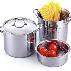 Cooks Standard Pasta Pot 18/10 Stainless Steel 12 Quart, Spaghetti Cooker Steamer Stock Pot Multipots with Strainer Insert, Stainless Steel Lid, 4-Piece Set