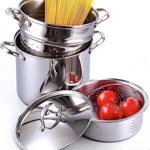 Cooks Standard Pasta Pot 18/10 Stainless Steel 12 Quart, Spaghetti Cooker Steamer Stock Pot Multipots with Strainer Insert, Stainless Steel Lid, 4-Piece Set