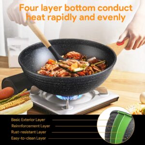 ITSMILLERS Chinese Wok Die-casting Nonstick Wok Scratch Resistant With Lid and Spatula, PFOA-Free,Dishwasher Safe & Induction Bottom 12.5 Inch,6L