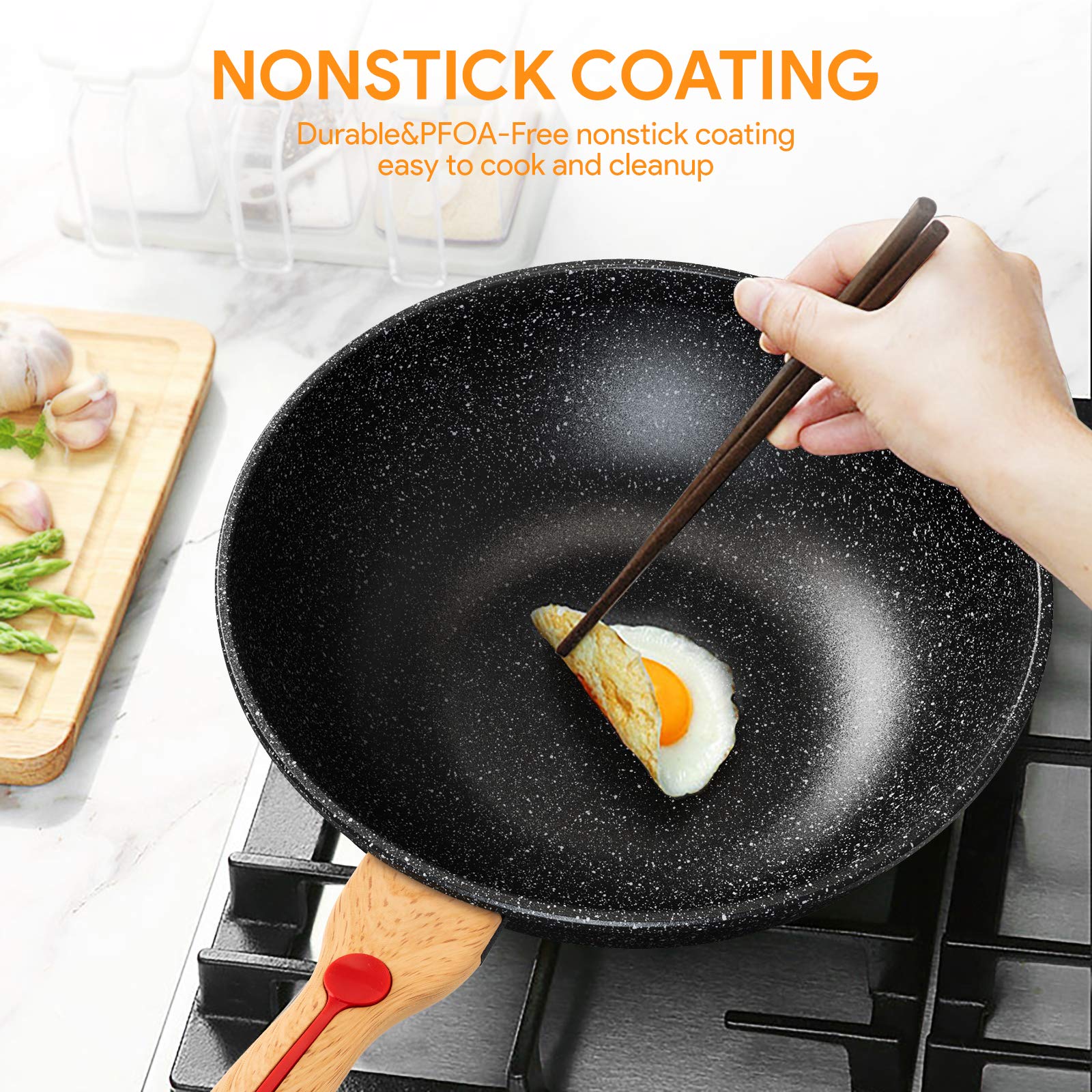 ITSMILLERS Chinese Wok Die-casting Nonstick Wok Scratch Resistant With Lid and Spatula, PFOA-Free,Dishwasher Safe & Induction Bottom 12.5 Inch,6L