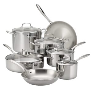 tramontina stainless steel tri-ply clad 12-piece cookware set, glass lids, 80116/1012ds