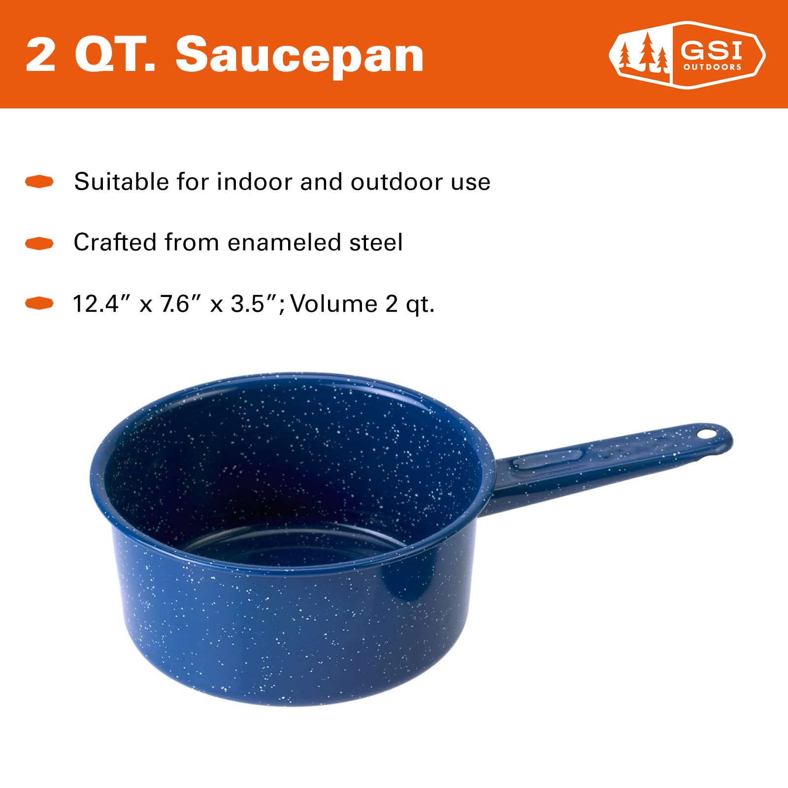 GSI Outdoors 2 qt Sauce Pan | Enameled Steel Sauce Pan for Camping, Cabin and Farmhouse Kitchen