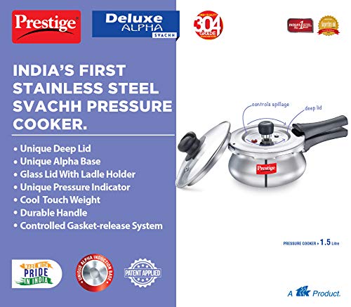 Prestige PRESSURE COOKER, 1.5 Liter, SILVER ,Stainless steel