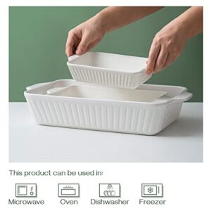 DOWAN Casserole Dishes for Oven, Ceramic Baking Dishes for Oven Set of 3, Lasagna Pan Deep, Baking Pan Set Rectangular Casserole Dish Set with Handles for Baking, White (15.6''/12.2''/8.9'')