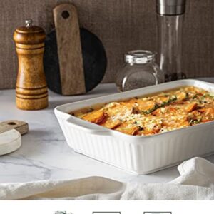 DOWAN Casserole Dishes for Oven, Ceramic Baking Dishes for Oven Set of 3, Lasagna Pan Deep, Baking Pan Set Rectangular Casserole Dish Set with Handles for Baking, White (15.6''/12.2''/8.9'')