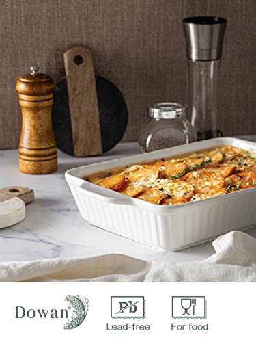 DOWAN Casserole Dishes for Oven, Ceramic Baking Dishes for Oven Set of 3, Lasagna Pan Deep, Baking Pan Set Rectangular Casserole Dish Set with Handles for Baking, White (15.6''/12.2''/8.9'')