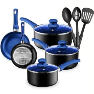 chef's star pots and pans set kitchen cookware sets nonstick aluminum cooking essentials 11 pieces blue