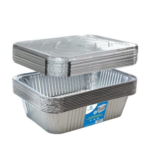 diplastible oblong disposable aluminum pans with lids - 20 pack - 8.5 x 6 x 2.5 in 5-lb pan with foil covers perfect for baking cooking food and storage container