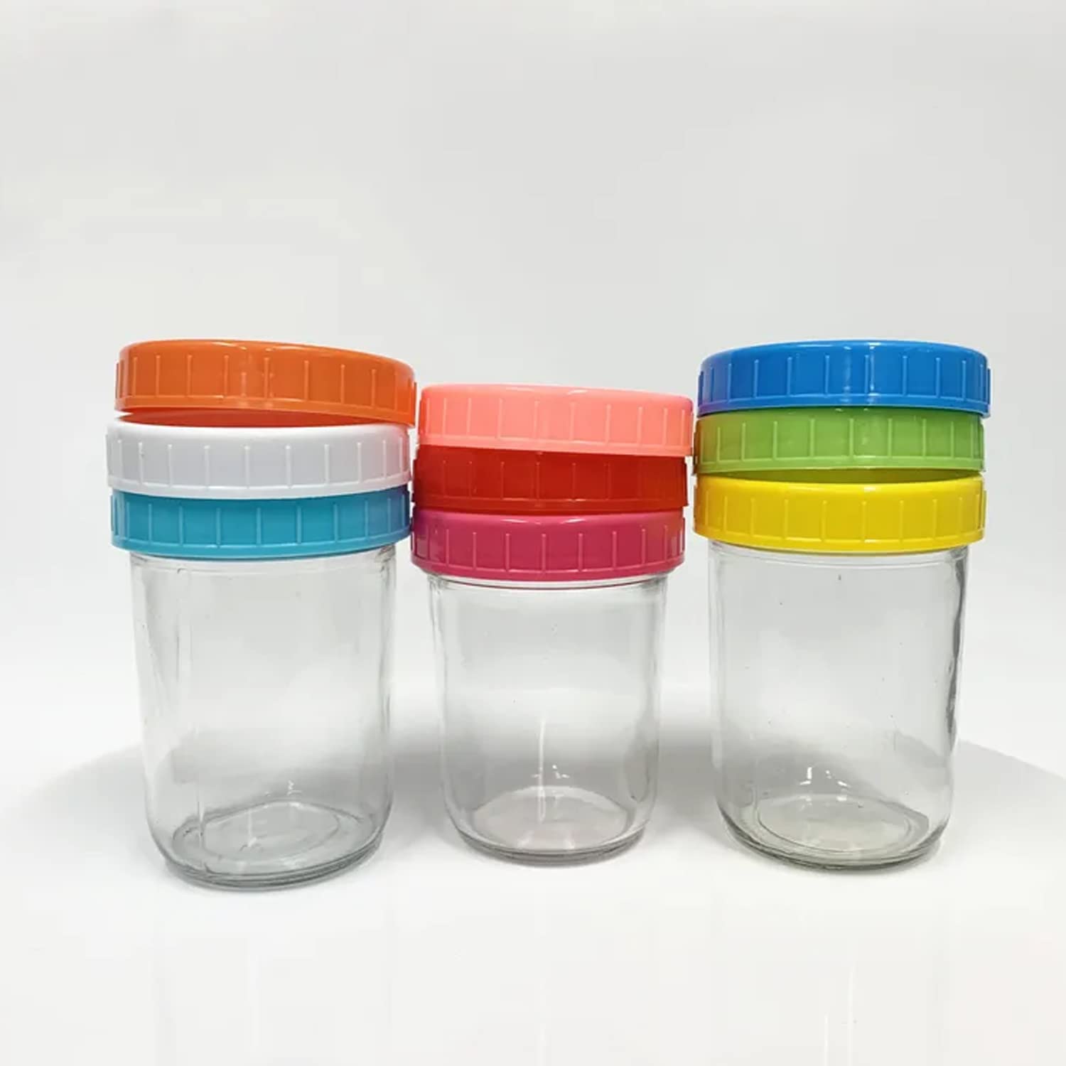 Mason Jar Lids - Compatible with Ball, Kerr, and Other Brands - Vibrant Colored Plastic Caps for Canning and Storage Jars - Airtight and Spill-Proof - Pack of 8 (Small/Regular - 2.75in)