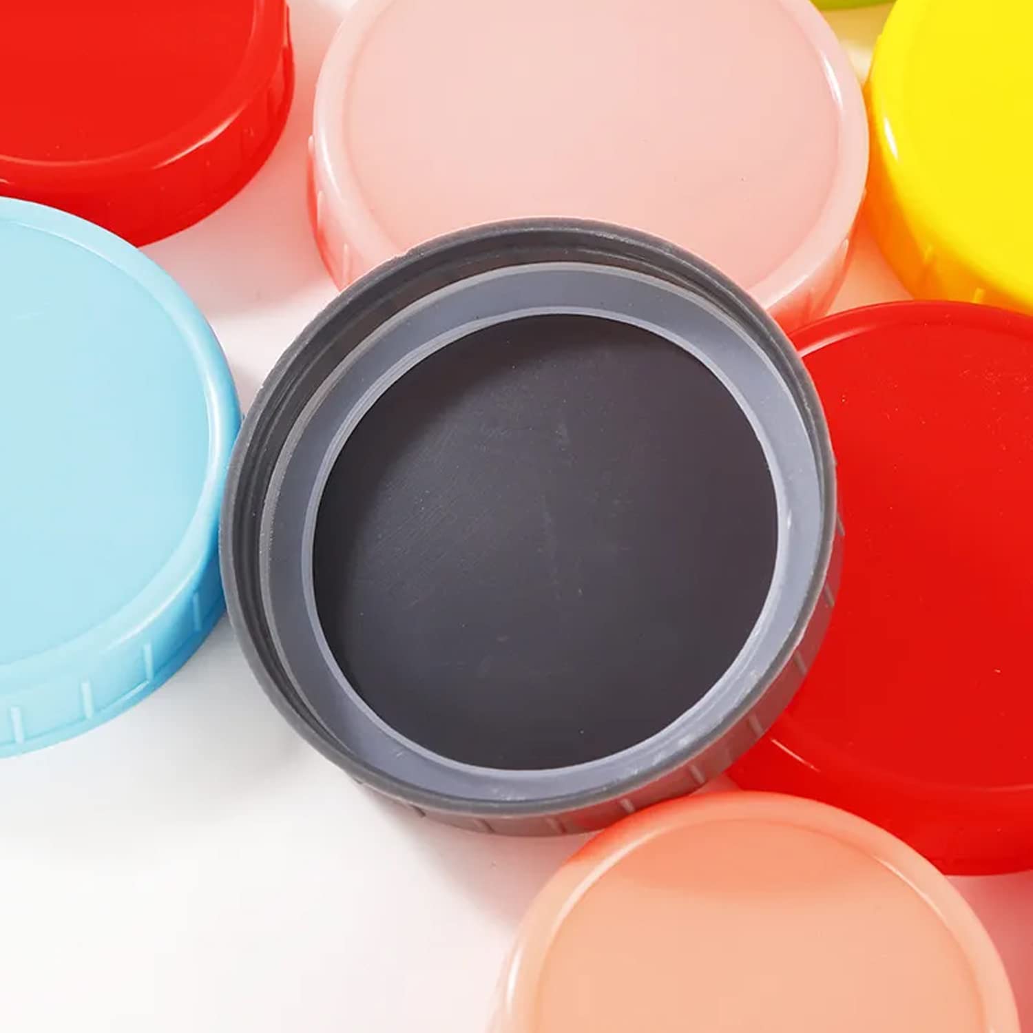 Mason Jar Lids - Compatible with Ball, Kerr, and Other Brands - Vibrant Colored Plastic Caps for Canning and Storage Jars - Airtight and Spill-Proof - Pack of 8 (Small/Regular - 2.75in)