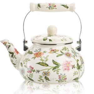 olytaru enamel teapot floral,large porcelain enameled teakettle,colorful water tea kettle pot for stovetop,small retro classic design (style01 growing)