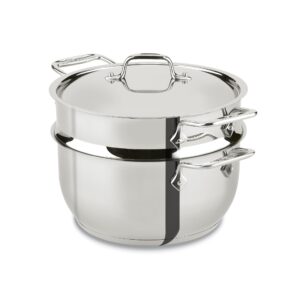 all-clad specialty stainless steel stockpot, multi-pot with strainer 3 piece, 5 quart induction oven broiler safe 600f strainer, pasta strainer with handle, pots and pans silver
