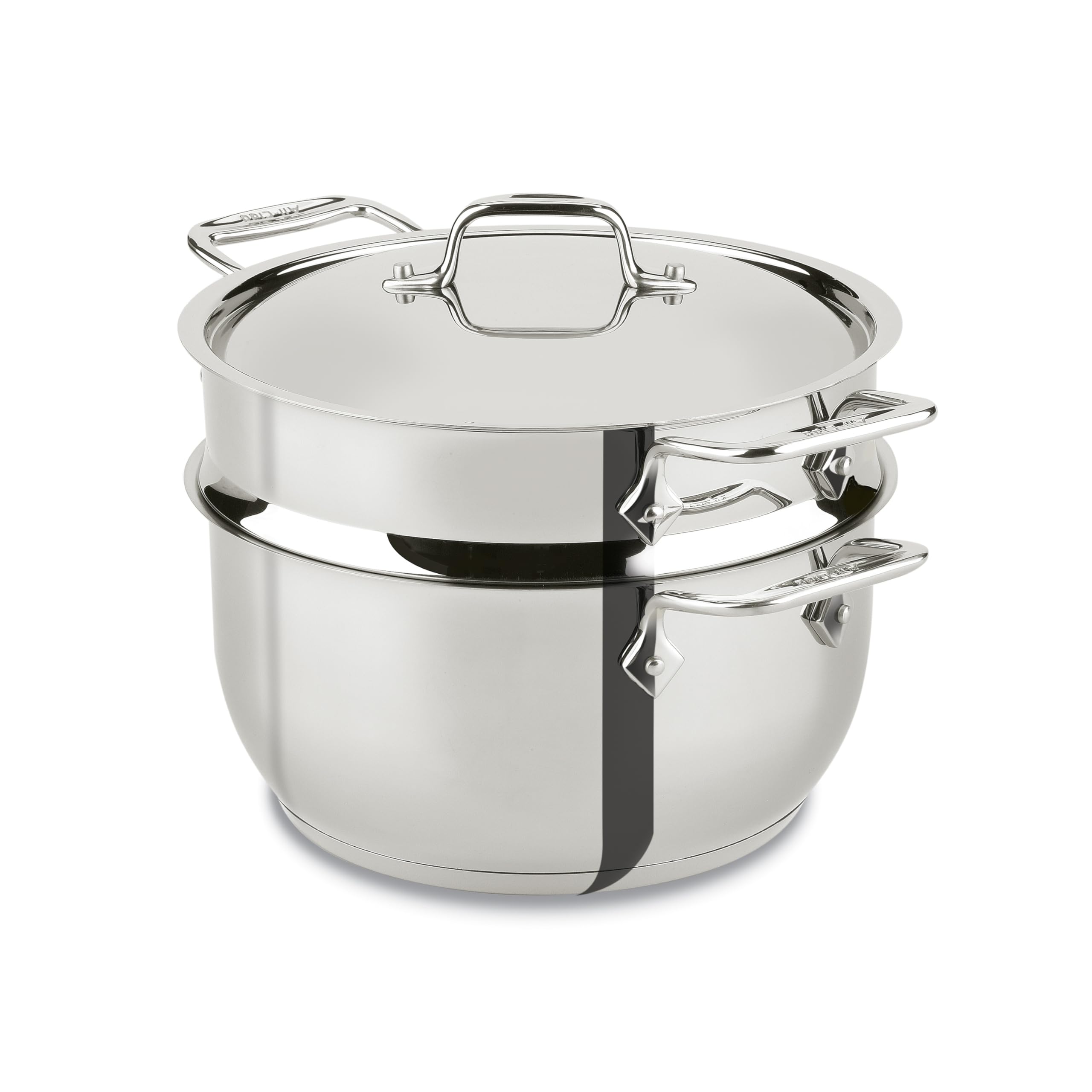 All-Clad Specialty Stainless Steel Stockpot, Multi-Pot with Strainer 3 Piece, 5 Quart Induction Oven Broiler Safe 600F Strainer, Pasta Strainer with Handle, Pots and Pans Silver