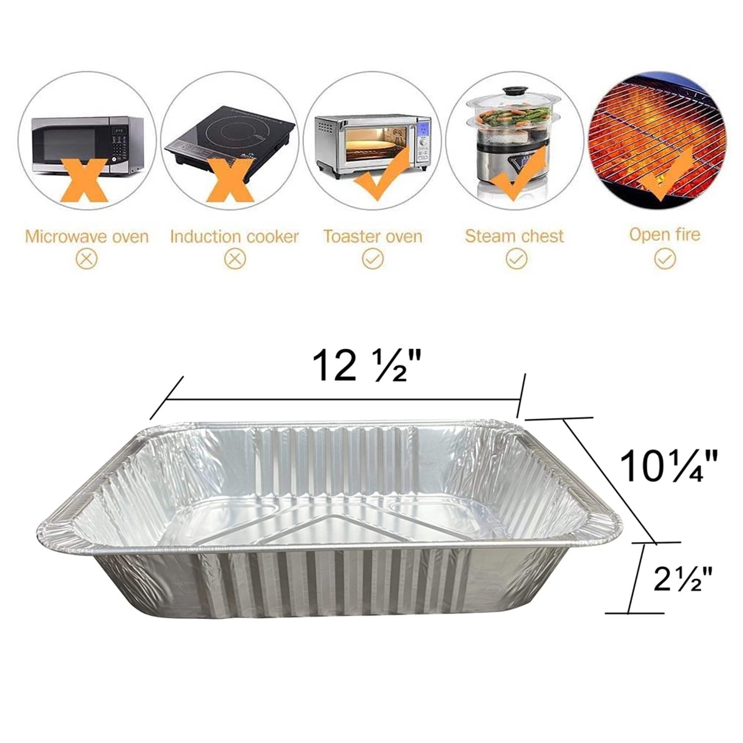 Waytiffer Aluminum Pans 9x13 Disposable Foil Pans (10 Pack) Half Size Deep Steam Table Pans Extra Thick for Baking, Cooking, Roasting, Heating, Serving & Lining Steam-Table Trays