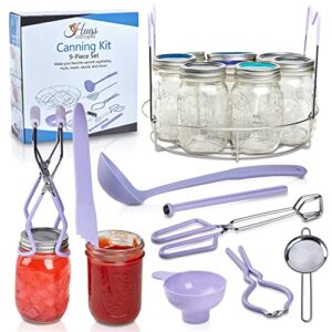 canning supplies starter kit in lavender - 9-piece canning tools set with stainless-steel rack, ladle, jar funnel, jar lifter, magnetic lid lifter, jar wrench, strainer, kitchen tongs, bubble popper