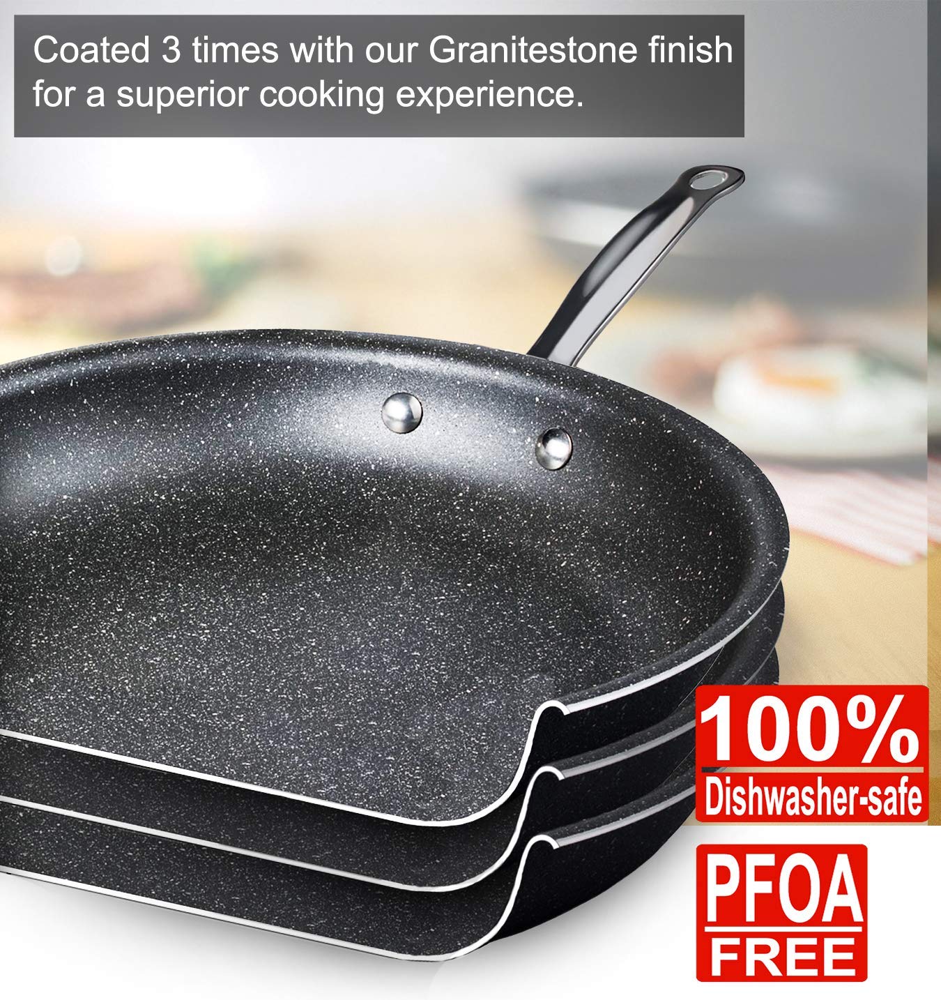 Granitestone Original 5-Piece Nonstick Cookware Set, Scratch-Resistant Pots and Pans, Granite-coated Anodized Aluminum, Dishwasher-Safe, PFOA-Free Kitchenware As Seen On TV