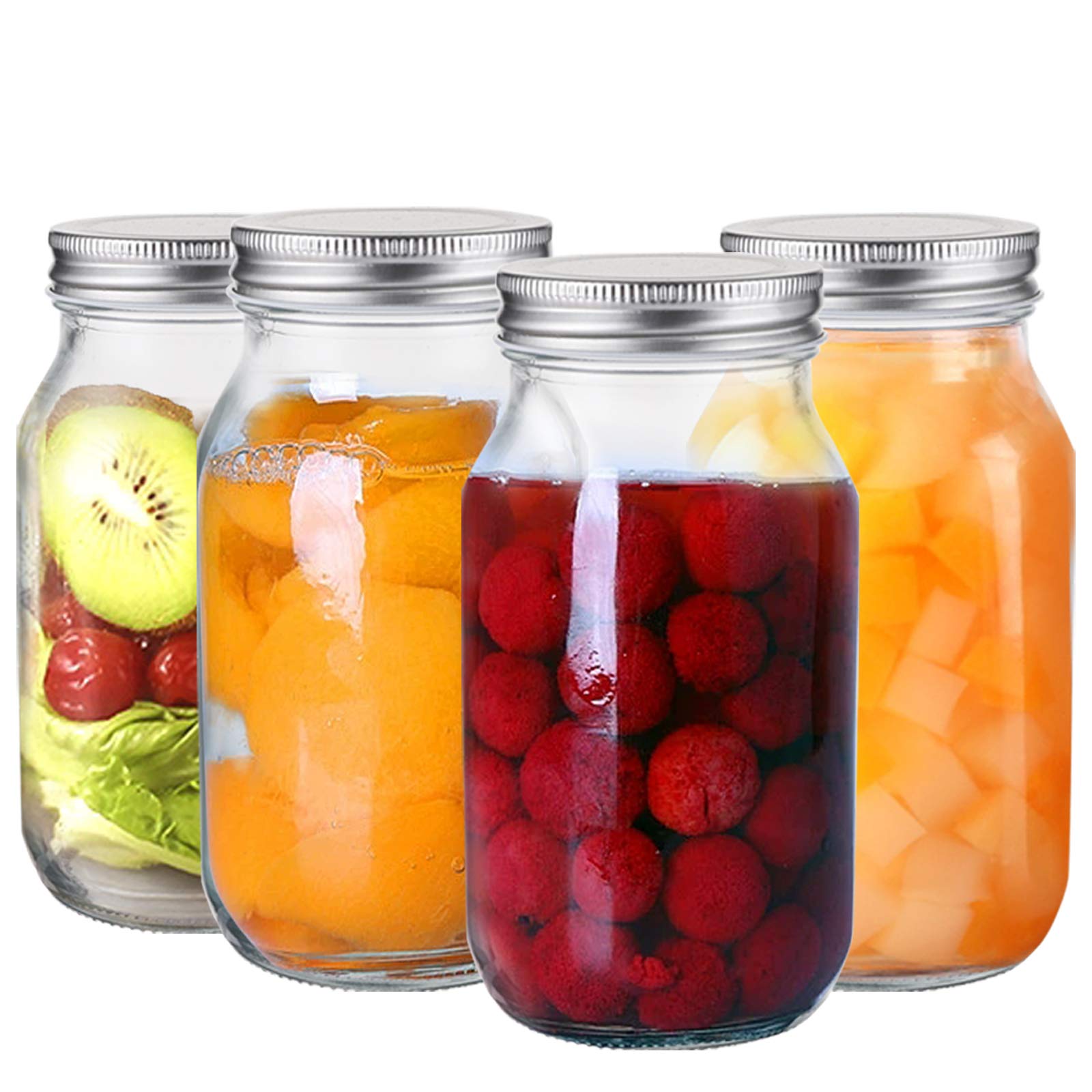 Jucoan 12 Pack 24 oz Glass Mason Jar Canning Jar with Silver Airtight Metal Lids, Regular Mouth Glass Jars for Preserving Fruits, Vegetables, Pickles, Tomato Juices and Sauces (Square Shape)