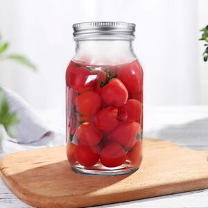 Jucoan 12 Pack 24 oz Glass Mason Jar Canning Jar with Silver Airtight Metal Lids, Regular Mouth Glass Jars for Preserving Fruits, Vegetables, Pickles, Tomato Juices and Sauces (Square Shape)