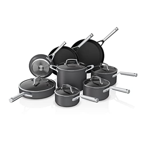 Ninja C39600 Foodi NeverStick Premium Hard-Anodized 13-Piece Cookware Set, Guaranteed to Never Stick, Nonstick, Durable, Oven Safe to 500°F, Grey