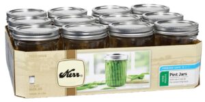 kerr 12-count wide mouth pint glass mason jars 16-ounces with lids and bands per (1-case), clear