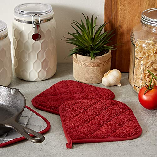 DII Basic Terry Collection Quilted 100% Cotton, Potholder, Barn Red, 3 Piece