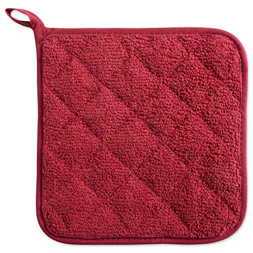 DII Basic Terry Collection Quilted 100% Cotton, Potholder, Barn Red, 3 Piece