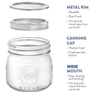 Tebery 12 Pack Wide Mouth Home Glass Mason Jars with Airtight Lids and Bands, 16Oz Canning Glass Jars for Canning, Fermenting, Pickling, Decor