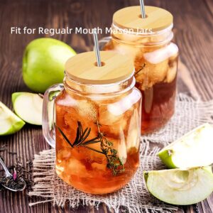 SBMKK Bamboo Lids for Glass Cups 16 OZ Beer Can Glass, Bamboo Mason Jar Lids Regular Mouth with Straw Hole, 70mm/2.75 Inch Wooden Lid 3 PCS