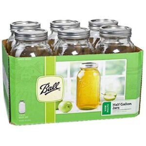 ball wide mouth half gallon 64 oz jars with lids and bands, set of 6, clear