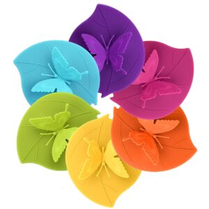 silicone cup lids - creative butterfly mug cover from me.fan - anti-dust airtight seal silicone drink cup lids - hot cup lids 6 set in bright colors