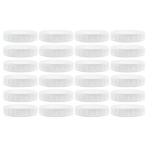cornucopia wide mouth plastic mason jar lids (24-pack bundle); 2 dozen unlined white ribbed lids, 86-450 size
