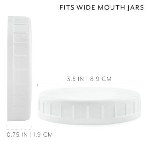 Cornucopia Wide Mouth Plastic Mason Jar Lids (24-Pack Bundle); 2 Dozen Unlined White Ribbed Lids, 86-450 Size