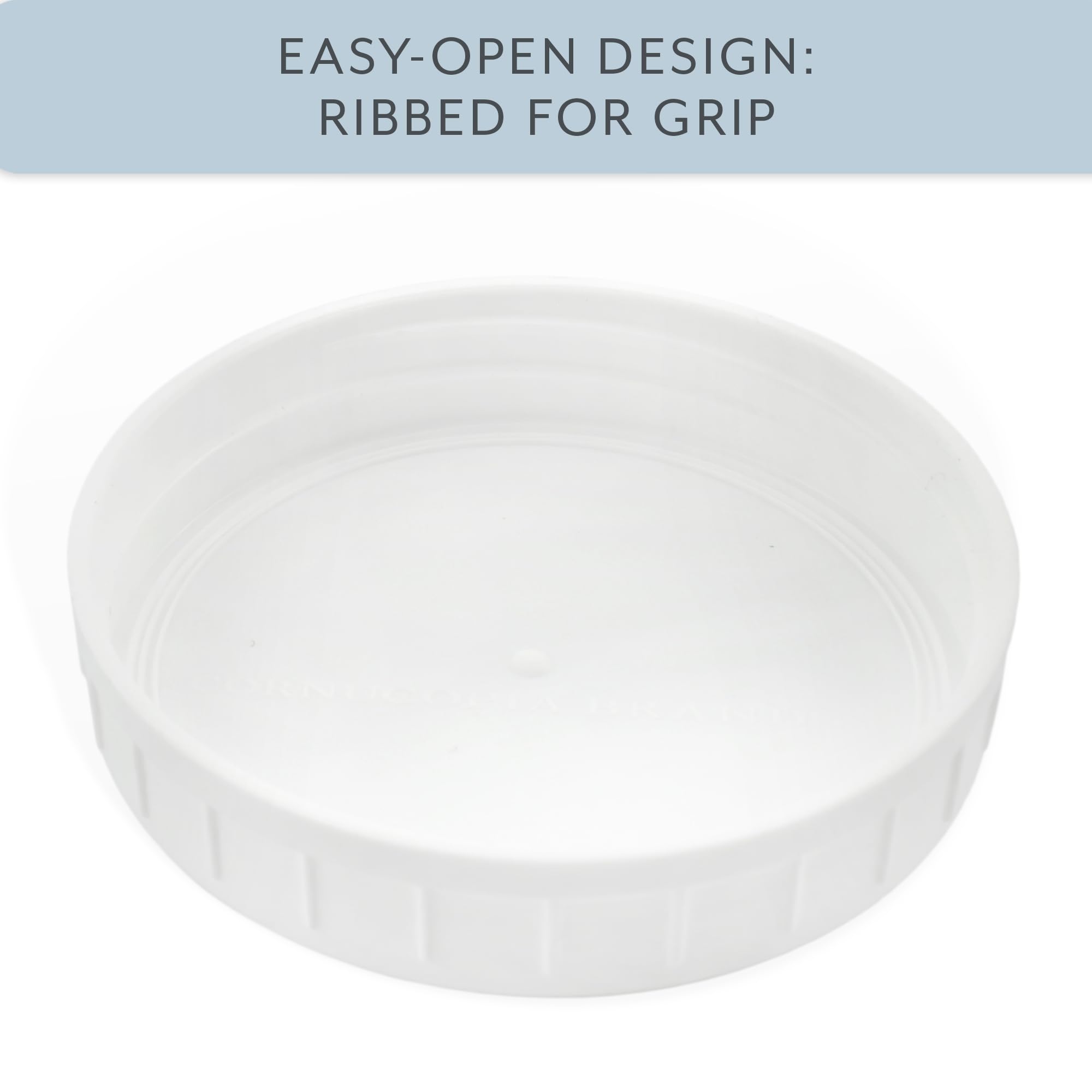 Cornucopia Wide Mouth Plastic Mason Jar Lids (24-Pack Bundle); 2 Dozen Unlined White Ribbed Lids, 86-450 Size