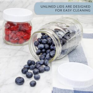 Cornucopia Wide Mouth Plastic Mason Jar Lids (24-Pack Bundle); 2 Dozen Unlined White Ribbed Lids, 86-450 Size