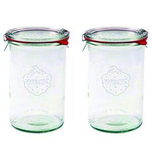 weck glass jar 782-1-liter sturdy cylindrical glass jars with glass lids - weck jars for canning, baking, and storing spice - easy to wash & microwave safe - wide mouth canning jars - pack of 2 jars
