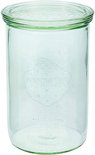 Weck Glass Jar 782-1-Liter Sturdy Cylindrical Glass Jars with Glass Lids - Weck Jars for Canning, Baking, and Storing Spice - Easy to Wash & Microwave Safe - Wide Mouth Canning Jars - Pack of 2 Jars