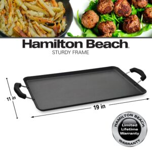 Hamilton Beach Nonstick Double Griddle 19x11-Inch - Black Aluminum Griddle with Soft Touch Bakelite Handle - Flared Edge - Spiral Bottom, Easy to Clean, Multipurpose Use - Durable & Dishwasher Safe