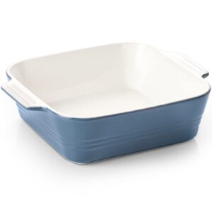 zonesum baking dish, 8x8 lasagna pan deep, ceramic square casserole dishes for oven, baking pan with handle, for brownie, cake, lasagna, casserole, 2 quart, home gift, airy blue