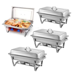 mriisel chafing dish buffet set - 4 pack, 8 quart stainless steel chafer buffet servers and warmers set with folding frame for weddings, parties, banquets, and catering events
