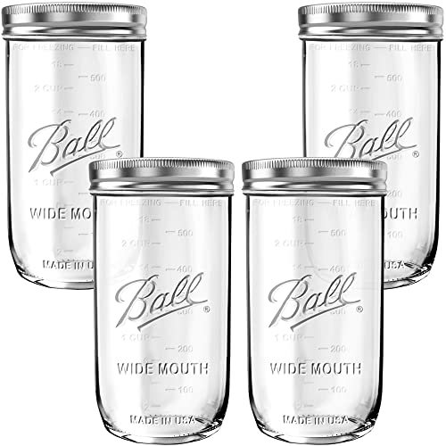 BHL JARS Mason Jars Wide Mouth 24 oz Bundle with Non Slip Jar Opener brand Set of 4 Mason Jars - Canning Glass Jars with Lids and Bands