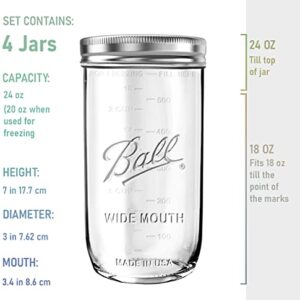 BHL JARS Mason Jars Wide Mouth 24 oz Bundle with Non Slip Jar Opener brand Set of 4 Mason Jars - Canning Glass Jars with Lids and Bands