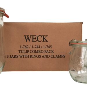 Weck Tulip Jar Combo Pack- (1) 762, (1) 744, (1) 745, (3) glass lids, (3) rubber rings and (6) clamps