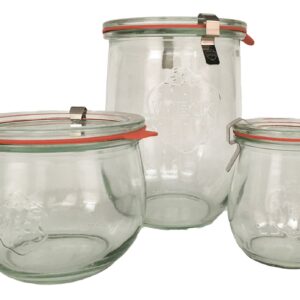 Weck Tulip Jar Combo Pack- (1) 762, (1) 744, (1) 745, (3) glass lids, (3) rubber rings and (6) clamps