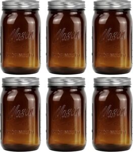 tebery 6 pack amber wide mouth quart mason jars, 32oz canning glass jars with airtight lids and bands for canning, freezing, preserving, beverages & jar decor