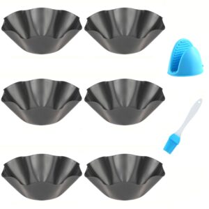 abgream tortilla pan set - 6 pack carbon steel non-stick taco salad bowl tortilla shell maker black baking pans with a silicone potholder and a basting brush (large)
