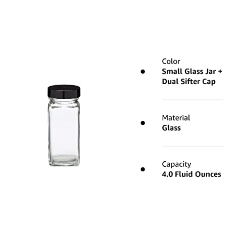 Pride Of India Small Clear Glass Spice Jars w/Dual Sifter Cap | Food Grade BPA Free USA Made | 4 Fluid Ounce Capacity