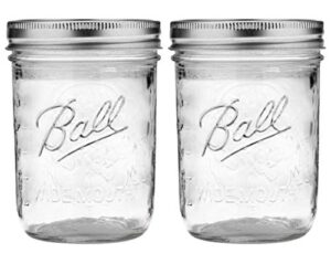 ball jar with lid and band - pick your size and color (clear, wide mouth pint - 16 oz.) pack of 2