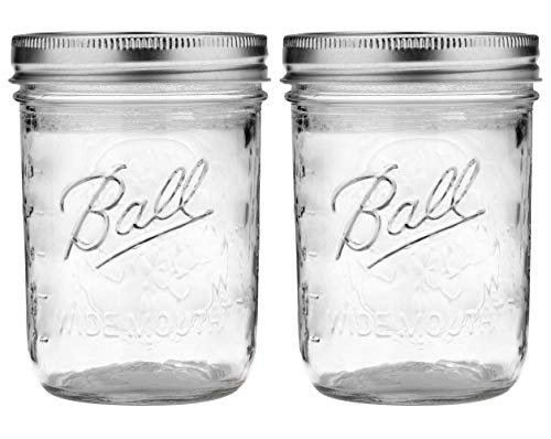 Ball Jar with Lid and Band - Pick Your Size and Color (Clear, Wide Mouth Pint - 16 oz.) Pack Of 2