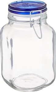 bormioli rocco fido square jar with blue lid, 67.5-ounce